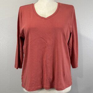 St. Johns Bay V-Neck 3/4 Sleeve Shirt Womens XXL Salmon 100% Cotton Casual Top
